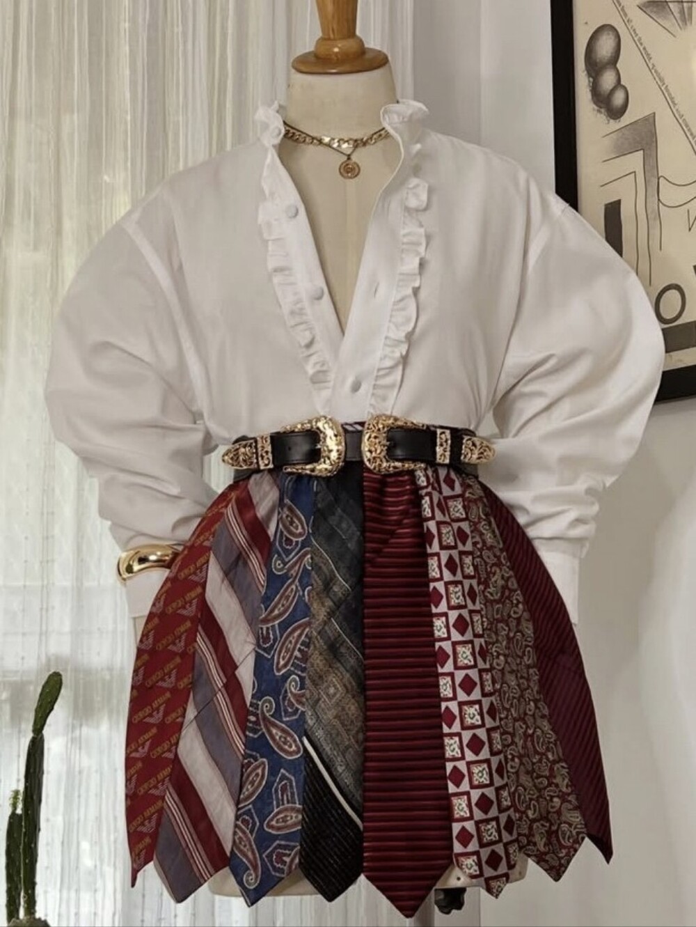 Upcycled Vintage Tie Skirt - Size XL